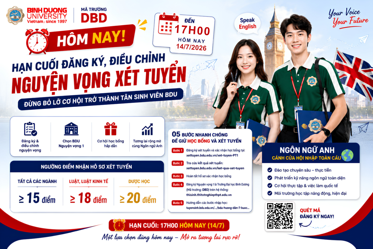 ​ HÔM NAY LÀ HẠN CUỐI ĐĂNG KÝ, ĐIỀU CHỈNH NGUYỆN VỌNG XÉT TUYỂN!​