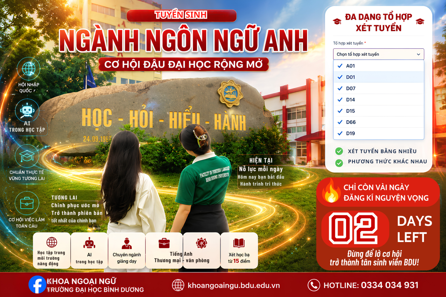 🚨 ĐẾM NGƯỢC ĐĂNG KÝ NGUYỆN VỌNG 2026 | ĐỪNG ĐỂ ƯỚC MƠ CHỈ DỪNG LẠI Ở MỘT LỰA CHỌN!- ĐĂNG KÍ NGÀNH NGÔN NGỮ ANH VỚI MÃ NGÀNH 7720201 - TRƯỜNG ĐẠI HỌC BÌNH DƯƠNG (DBD)
